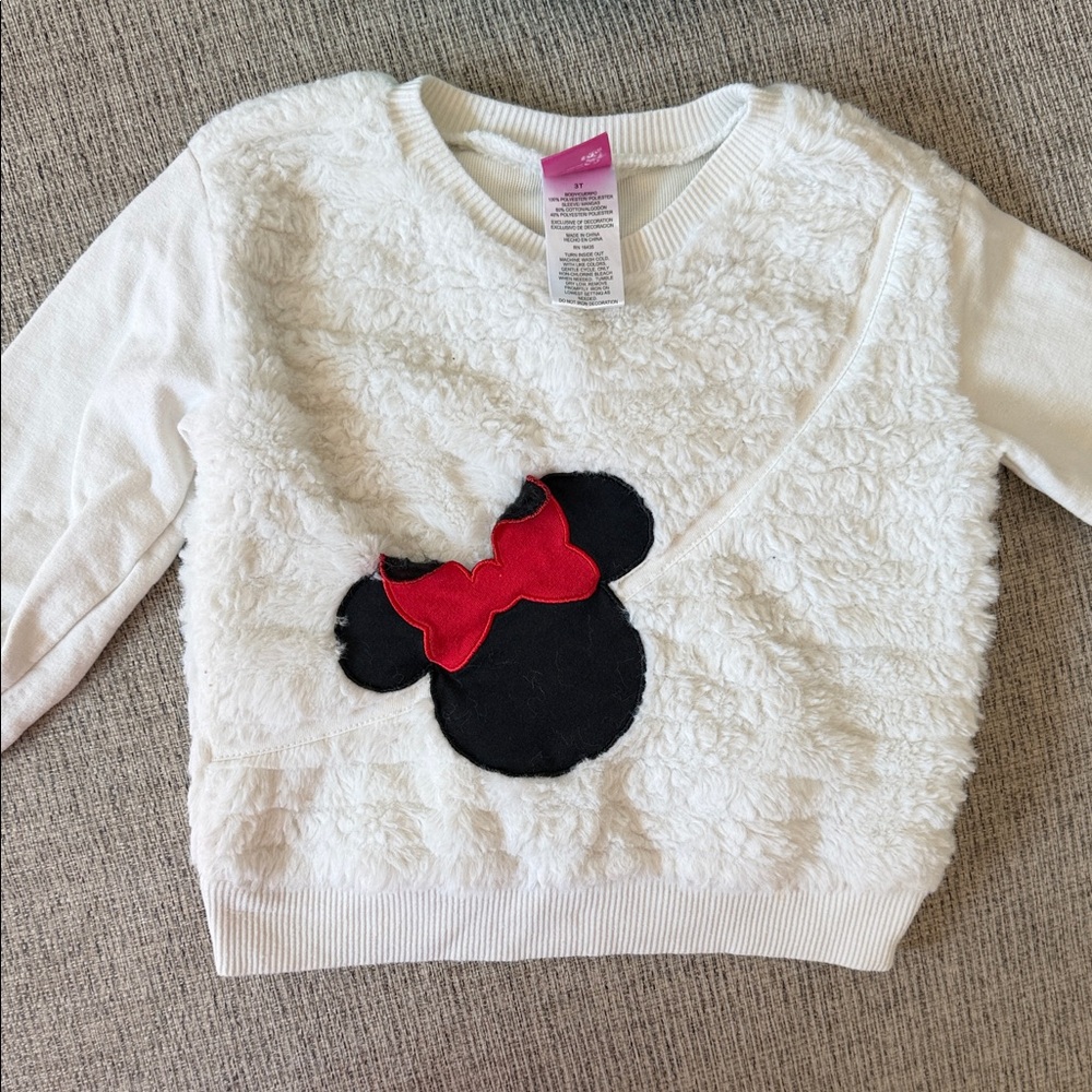 Disney Kids White Sweater with Black and Red Minnie Mouse Design